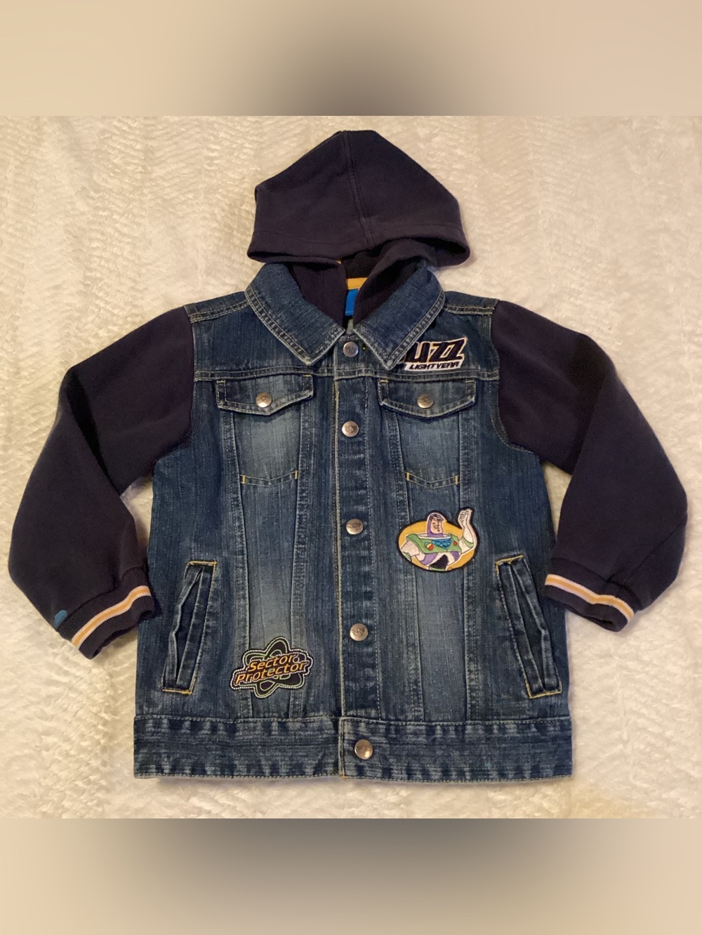 Vintage Toy Story & Beyond Sz 6 Denim Hooded Snap Jacket Buzz Light year Jacket